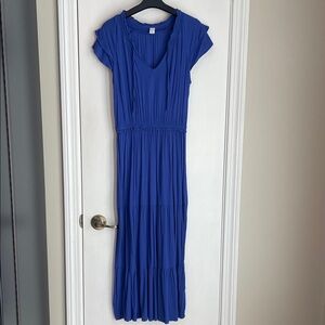 Old Navy Violet Blue Ruffled Cap Sleeve Maxi Dress